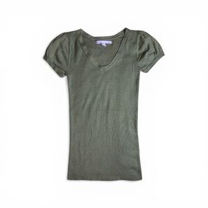 Vintage Old Navy Wool Blend Olive Puff Sleeve Knit Fitted Top, Size XS